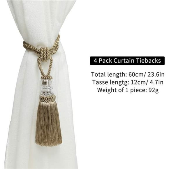 2 Pack Curtain Hand-Woven Tiebacks Crystal Holdbacks Home Decorative (Golden) - Picture 5 of 6